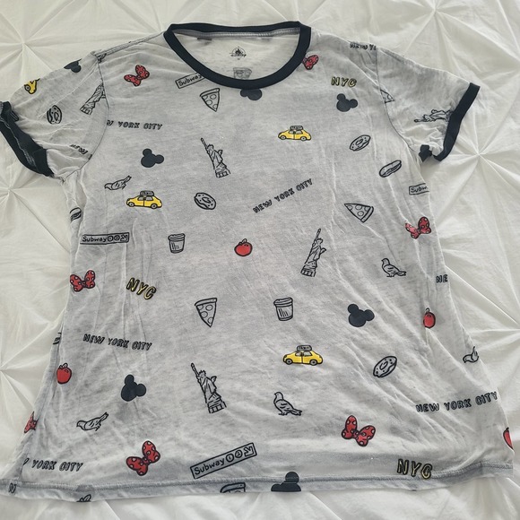 Disney Store NYC T-Shirt Burnout Ringer Tee Gray 2XL Taxi Pizza Bagel Subway - Picture 4 of 10